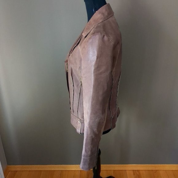 Rudsak 100% Nubuck Leather Biker Moto Jacket Braided Detail Chestnut Brown - Picture 4 of 16